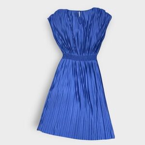Prologue Royal Blue Pleated Midi Dress Elastic Waist Sleeveless Size M